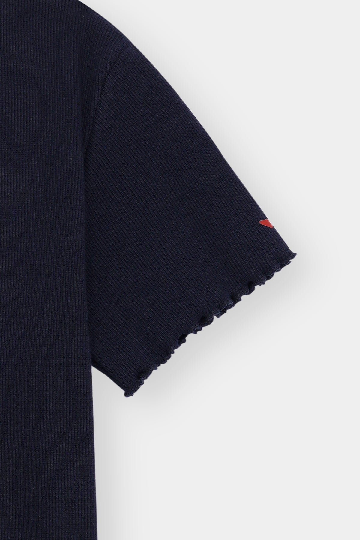 Navy Ribbed Lettuce Hem Tee
