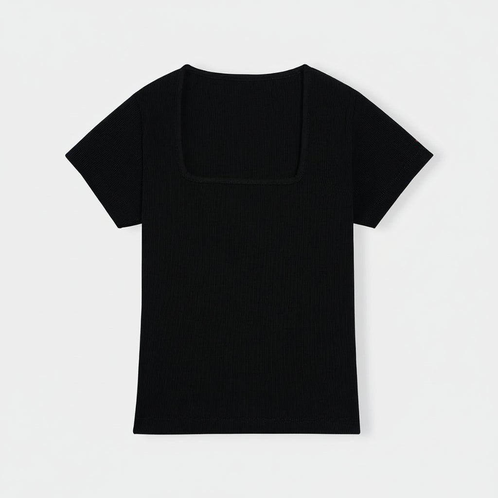 Women’s Black Square Neck Rib Tee