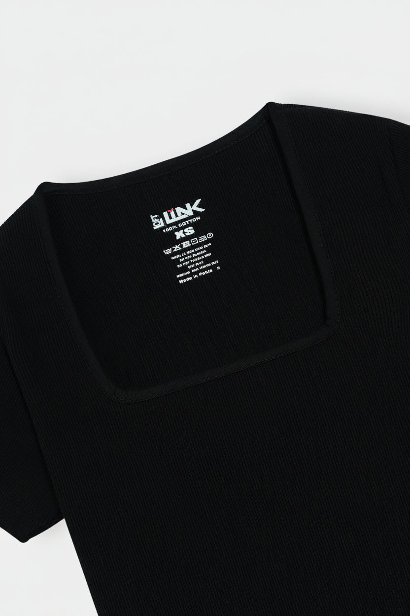 Women’s Black Square Neck Rib Tee