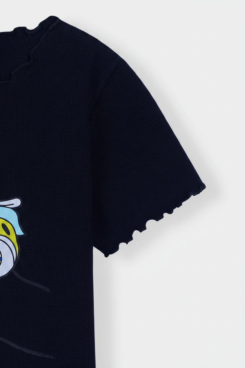 Women's Navy Frill Neck Tee