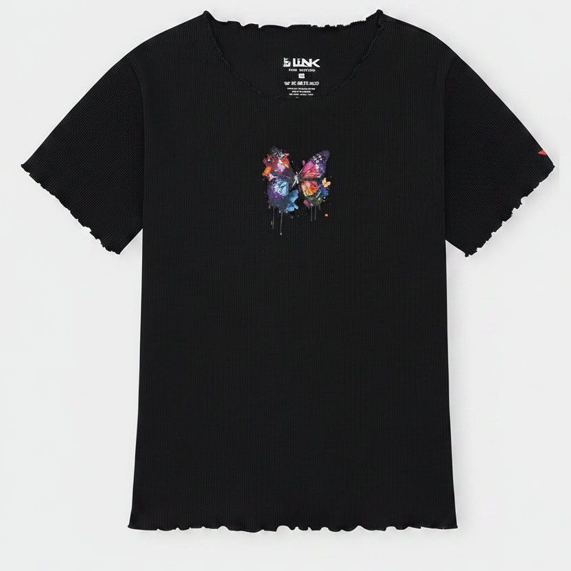Womens Black Butterfly Graphic T-Shirt