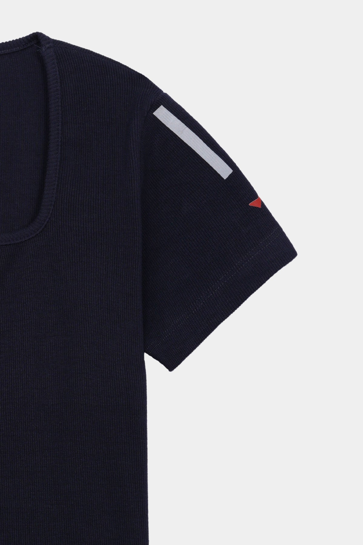 Womens  Navy Ribbed Square Neck T-Shirt