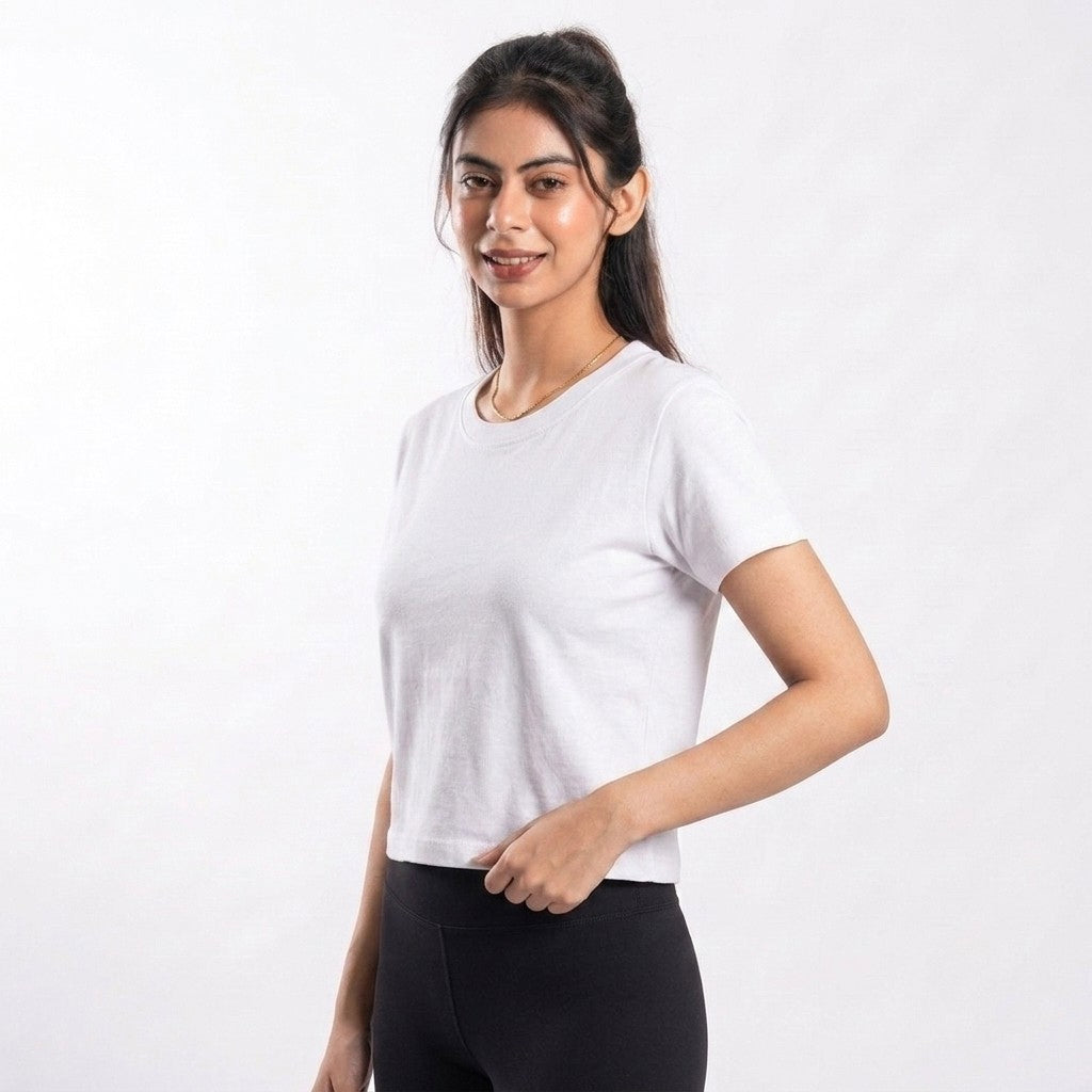 White Crop Top With Back Butterfly Print
