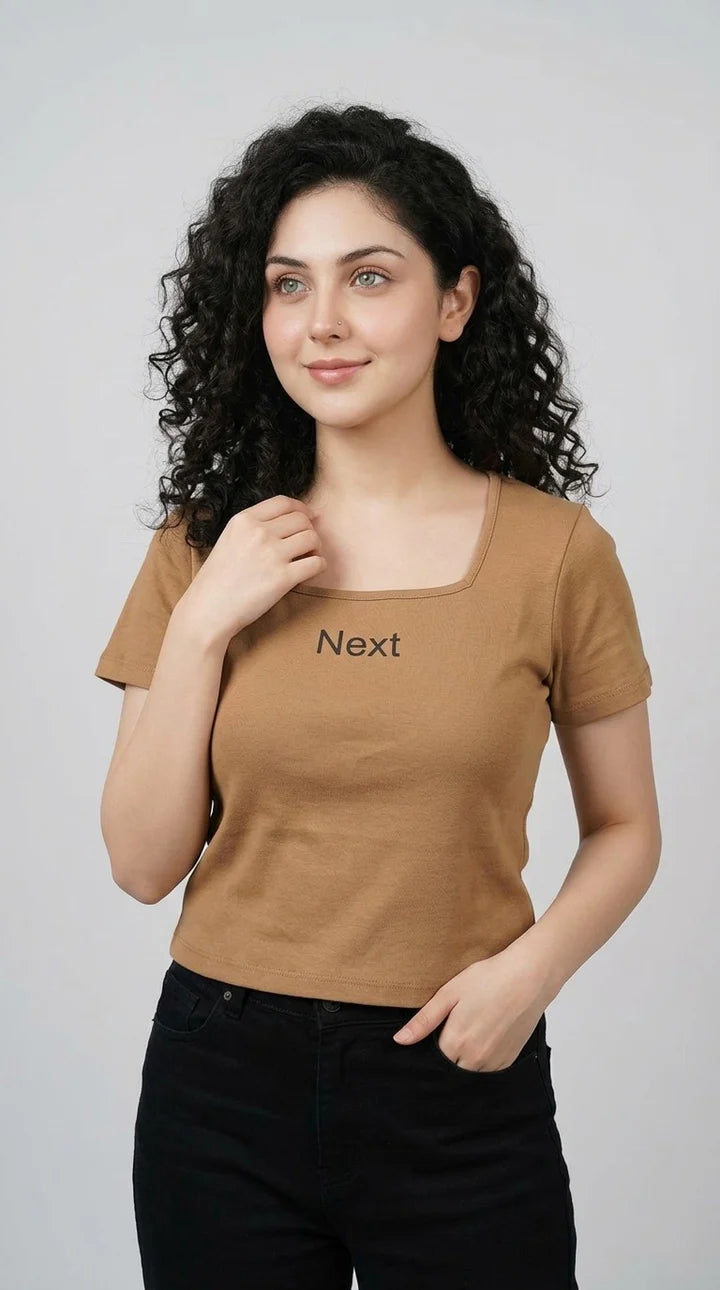 Short Sleeve Dark Olive Khaki Regular Square Neck Next Generation Print T-Shirt