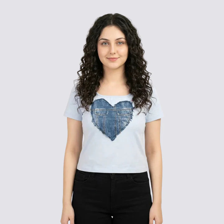 Womens Chested Denim Pocket Print Shirt