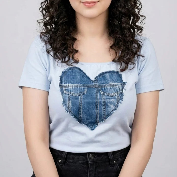 Womens Chested Denim Pocket Print Shirt