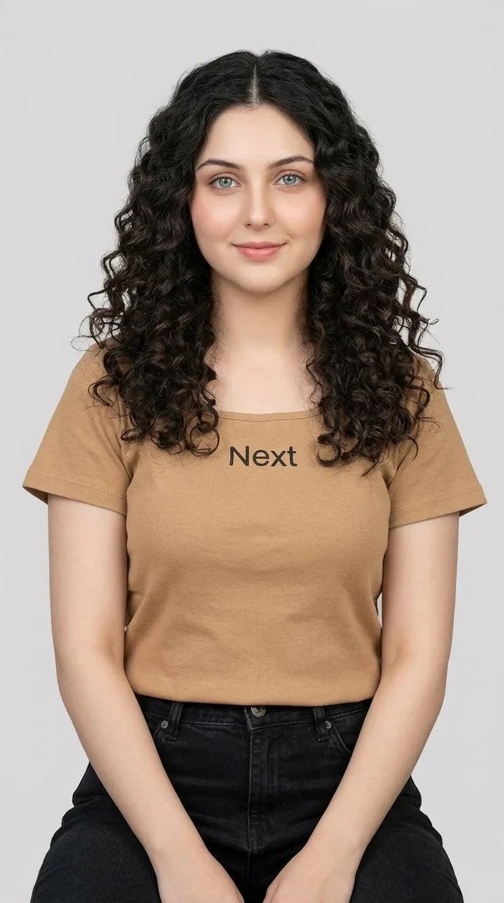 Short Sleeve Dark Olive Khaki Regular Square Neck Next Generation Print T-Shirt